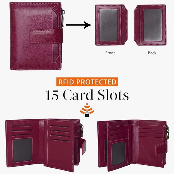 Women's Small Leather RFID Bifold Wallet - Picture 8 of 9